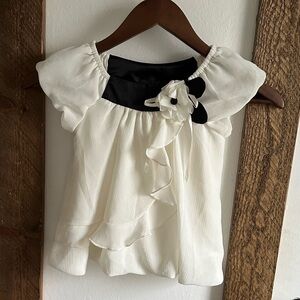 Rare Editions Elegant White Black Blouse 24 Months Baby Toddler Girl EUC